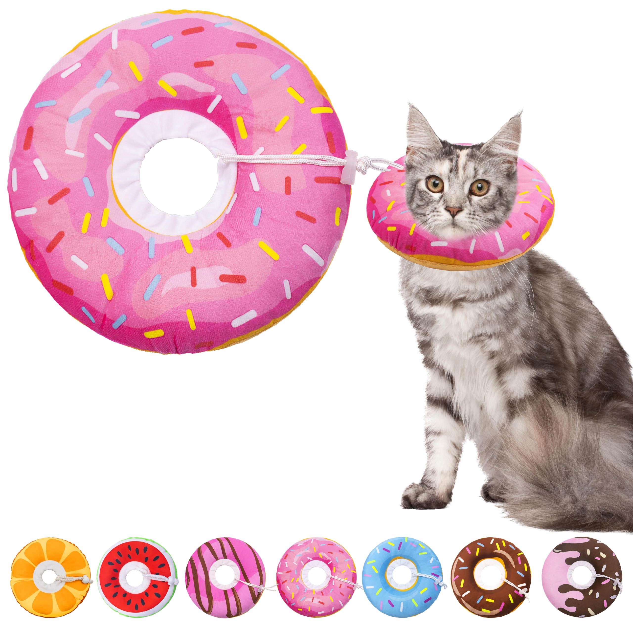 Photo 1 of Seyezo Cat Cone Collar Soft, Adjustable Cat Recovery Collars Kitten Cones to Stop Licking, Cute Donut Neck Collar After Surgery, Elizabethan Kittens Protective Cones After Spay (Donut Pink, Medium)
