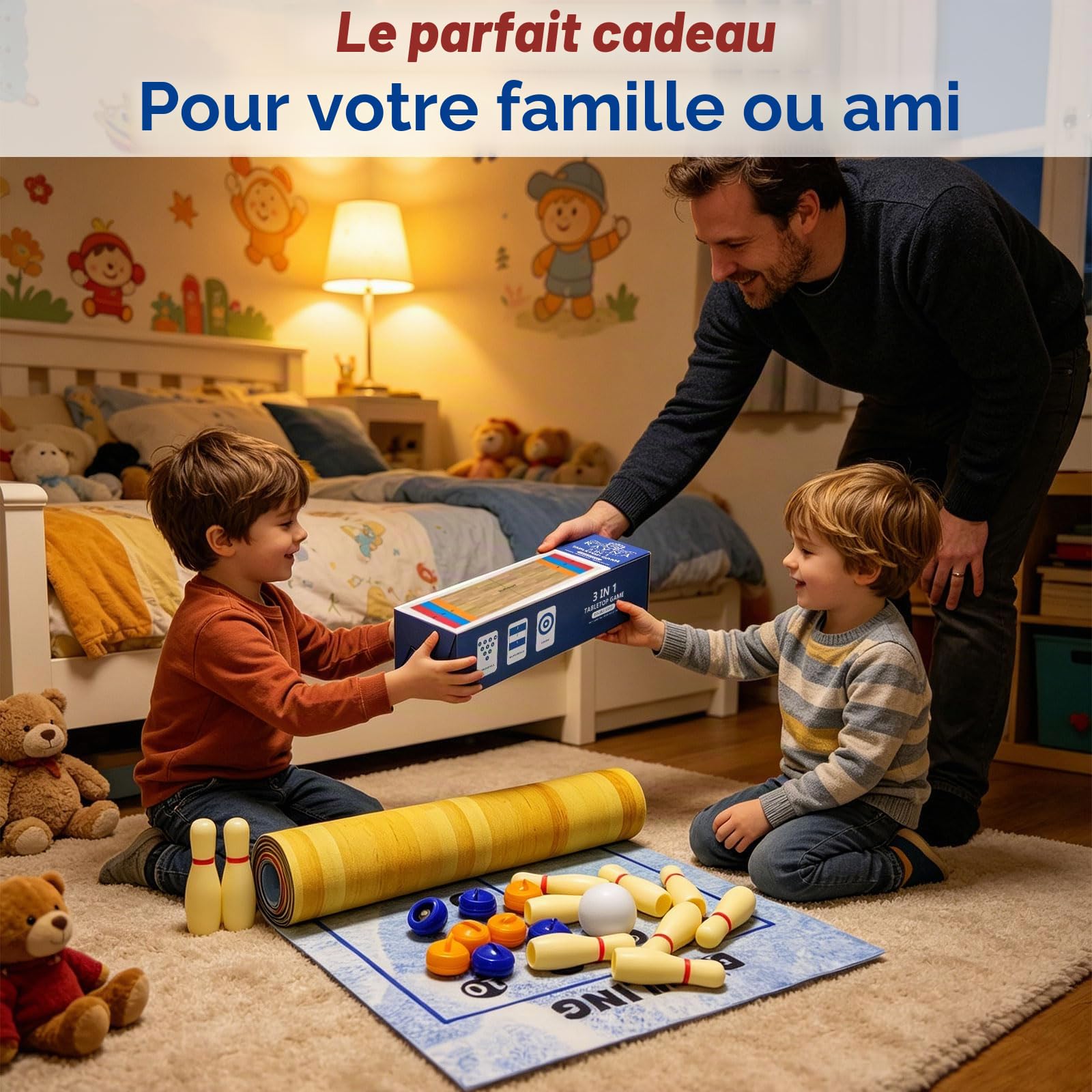 Jeu de curling 3 en 1 de table, Shuffleboards de table, bowling, jeu interactif pour enfants et adultes, jeux de fête de famille