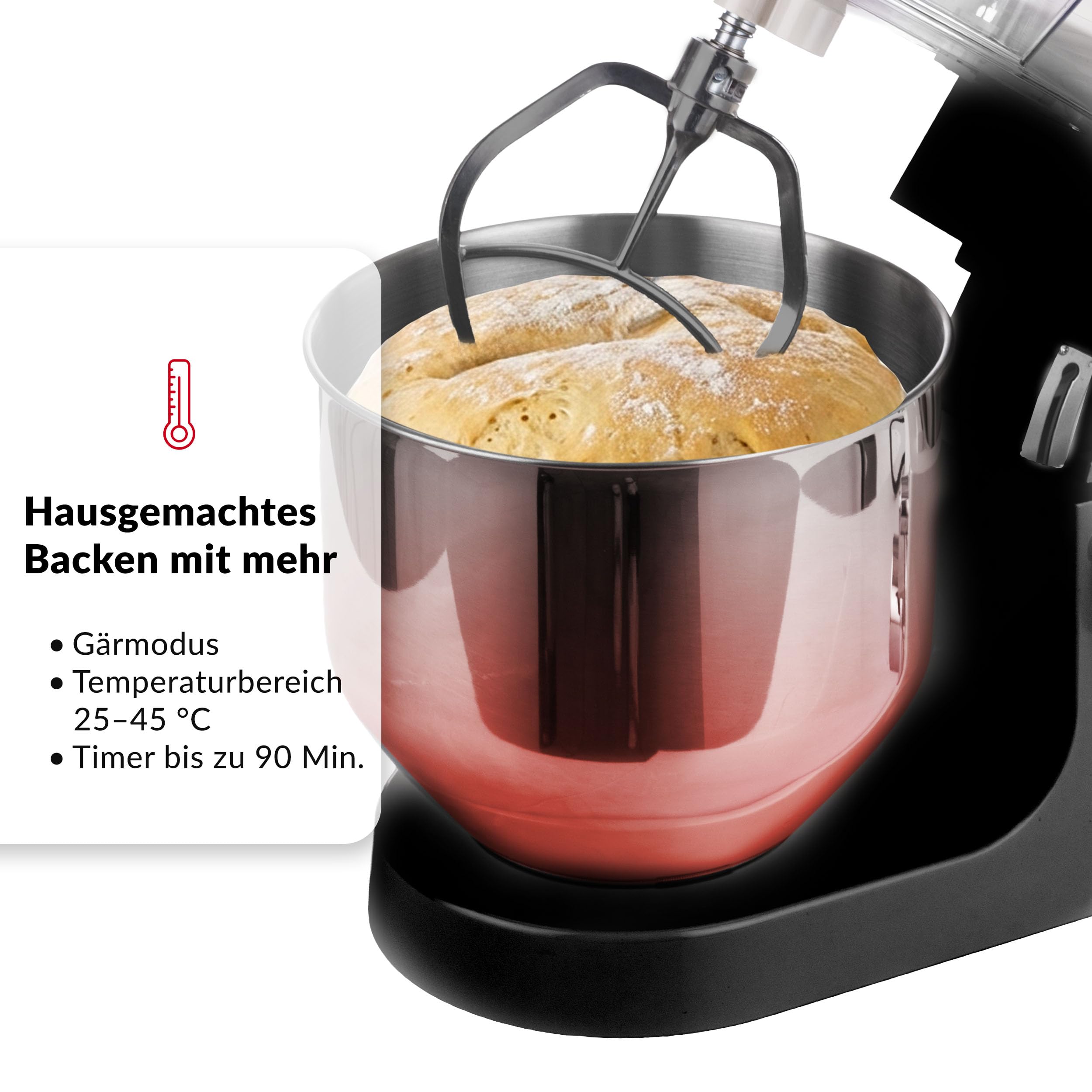 LEHMANN Teyles Multifunktions-Küchenmaschine 8L 2100W mit Waage & Heizschüssel, Planetarische Knetmaschine für Brot- & Pizzateig, 1,5-Liter-Mixer, Fleischwolf, Touchdisplay, Schwarz