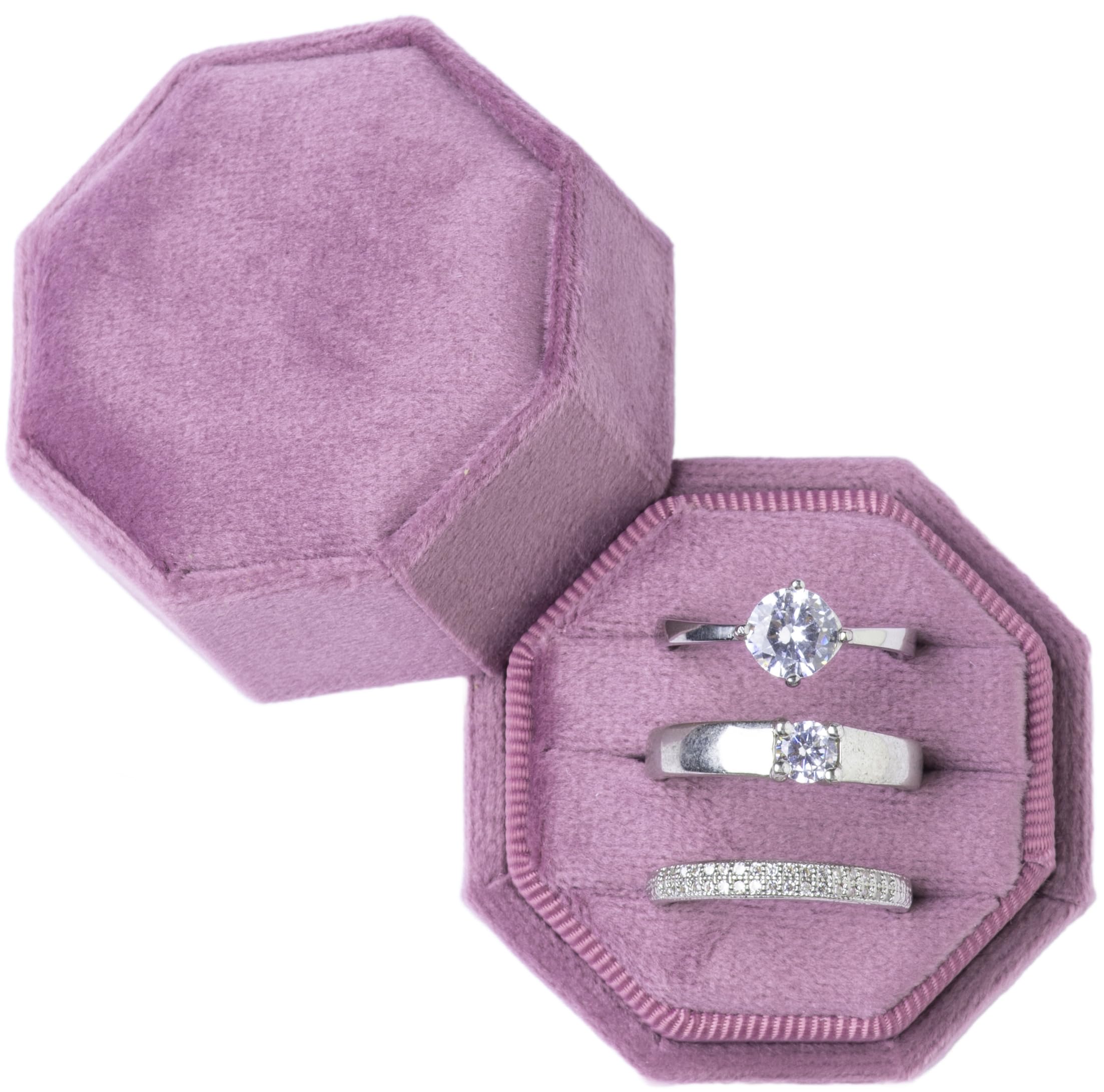 Scatola Porta Anelli Ottagonale In Velluto Equal, 3 Scomparti, Colore Verde Salvia, Elegante Per Matrimoni E Proposte