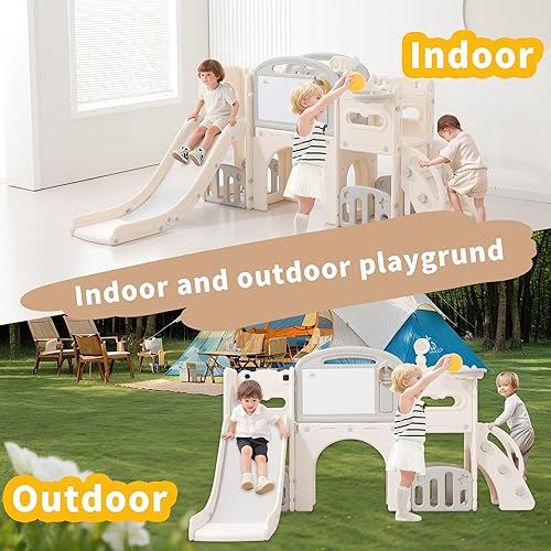 Miniatura 7 de Juego de juego de 11 en 1 para niños pequeños con telescopio para patio de juegos para niños de 1 a 3 años, juego de telescopio y tobogán, escalera