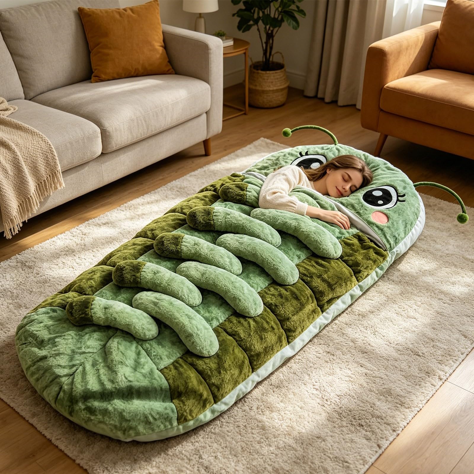 Hugging Caterpillar Schlafsack für Erwachsene, Plüsch Cocoon Lounge Pod mit verstellbarer Zugschnur