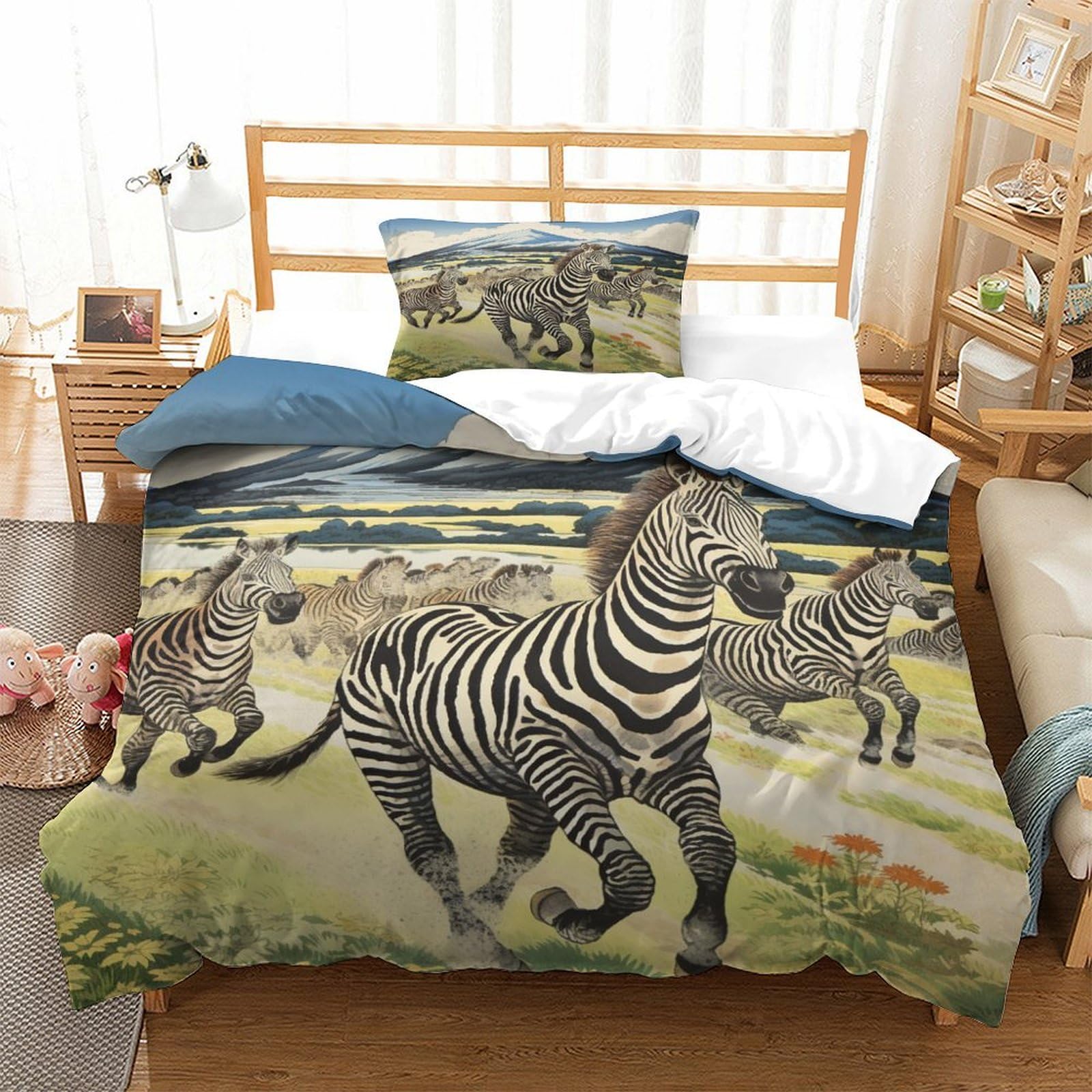 P1S9U7W5Y Safari 3D Printed Zebra Duvet Cover Set 3pcs Microfiber Wildlife Bedding Set Single