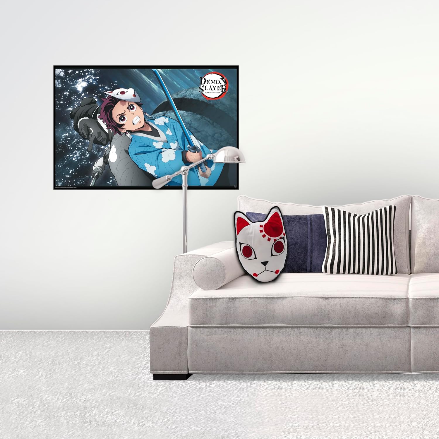 ABYSTYLE Demon Slayer Warding Mask Decorative Cushion 15.3" x 11" White and Red Anime Manga Home & Room Decor Merch Gift