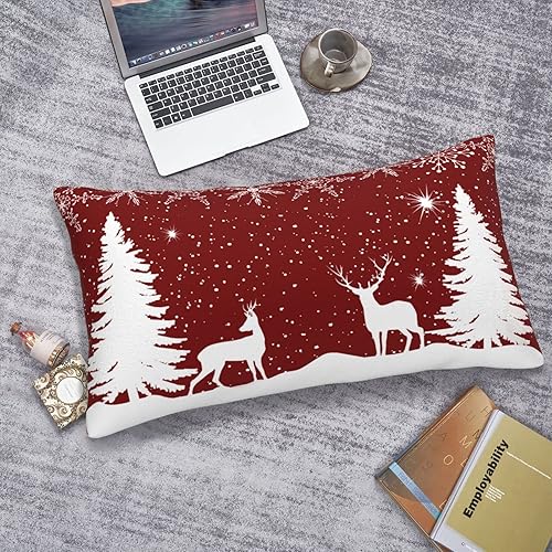Miniatura 5 de Funda de almohada de invierno con diseño de copo de nieve de Navidad, fundas de almohada lumbares de alce, fundas de cojín rectangulares decorativas