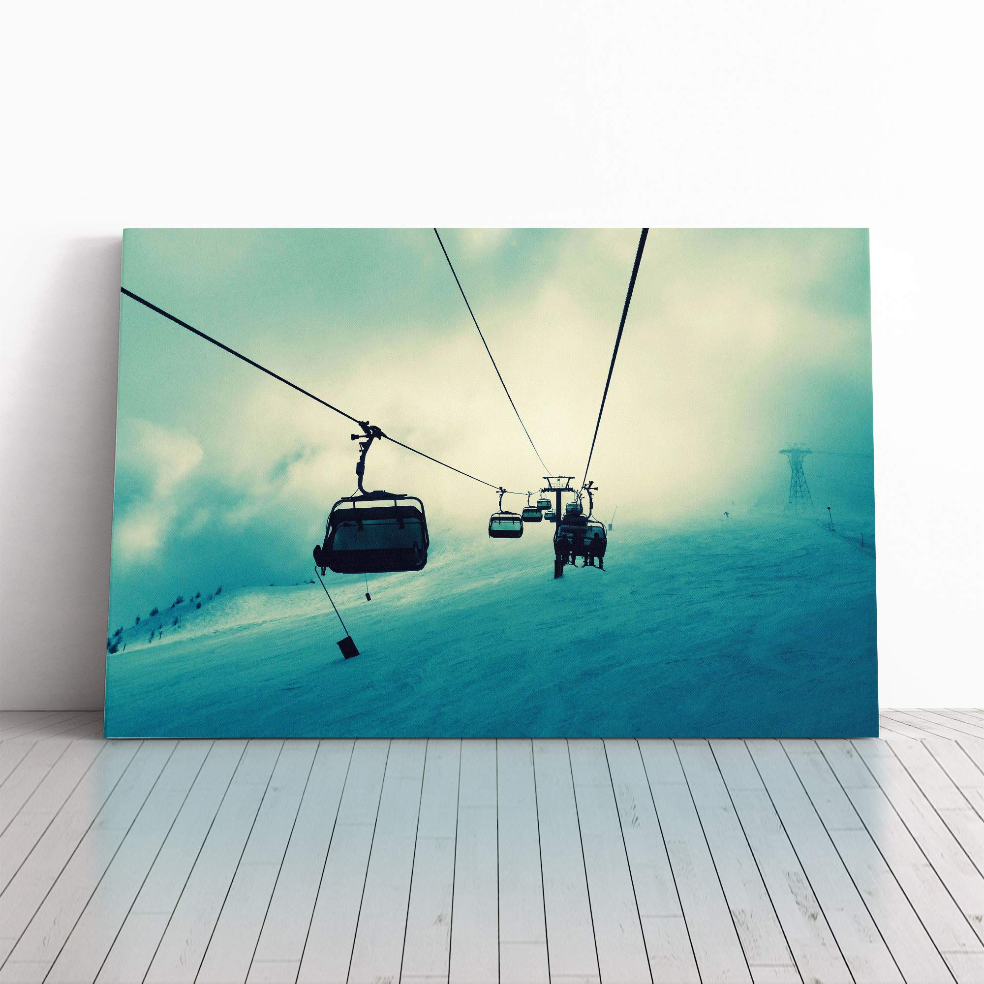 Lift Skiing Snowboarding Canvas Print | Gallery Wrapped 30mm Frame Wall Art | 24x16 inches | Ready to Hang | Modern Picture | Living Room Bedroom Lounge Office