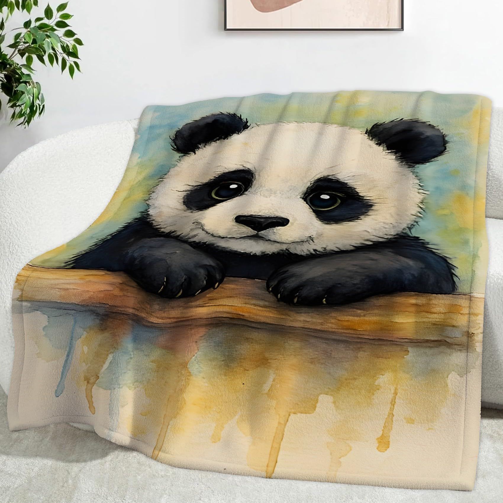 Couverture panda aquarelle plaid flanelle idée cadeau douceur originale
