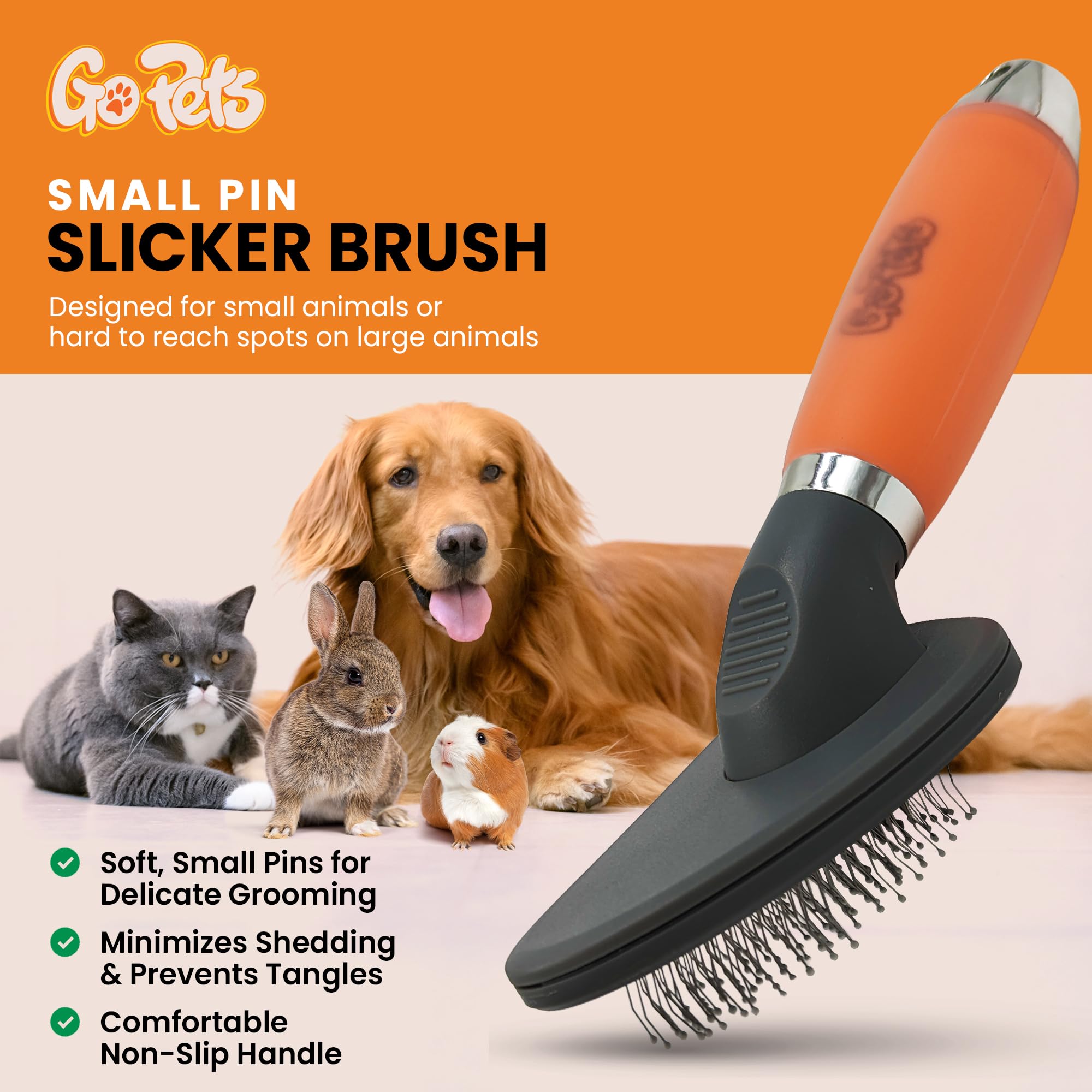 GoPets Small Pin Zupfbürste, Easy-Groom Pin Comb für Verfilzungen & Haarausfall, abgerundete Sicherheitsspitzen, Entfilzungsbürste für Kurz- & Langhaarkatzen, Hunde & pelzige Haustiere, ideal für