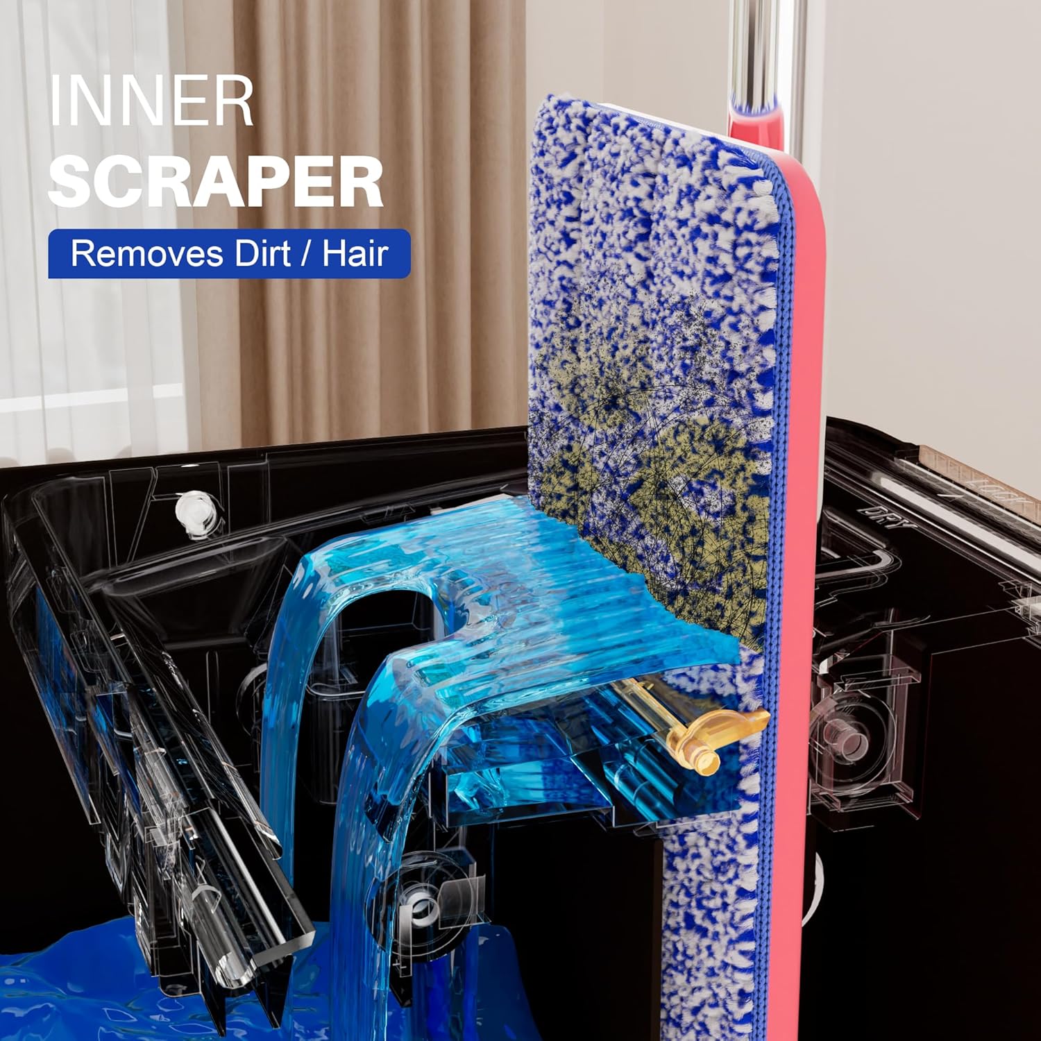 JOYMOOP Mop and Bucket with Wringer Set, Hands Free Flat Floor Mop and Bucket, with 4 Washable Microfiber Pads, Wet and Dry Use, Floor Cleaning System - Black+Red+Slate Blue