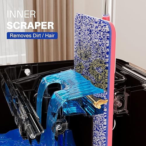 Miniatura 4 de JOYMOOP Trapeador y cubo con juego de escurridor, trapeador de piso plano manos libres y cubo, con 4 almohadillas de microfibra lavables, uso húmedo