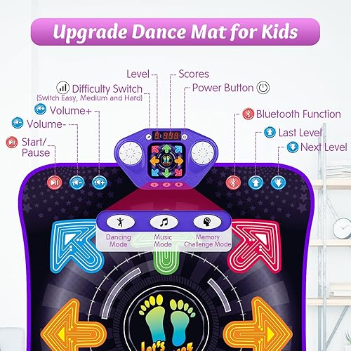 Miniatura 3 de Juguetes de alfombra de baile para niñas y niños de 3 a 12 años, alfombrillas de baile con 8 botones iluminados y Bluetooth inalámbrico, juguete de