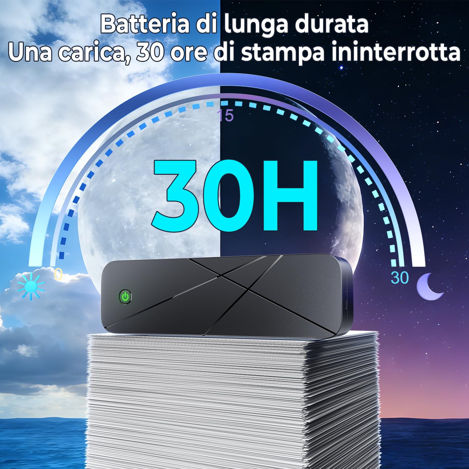 Stampante Portatile A4 Termica Senza Inchiostro Bluetooth per Telefono Laptop Auto Casa Ufficio