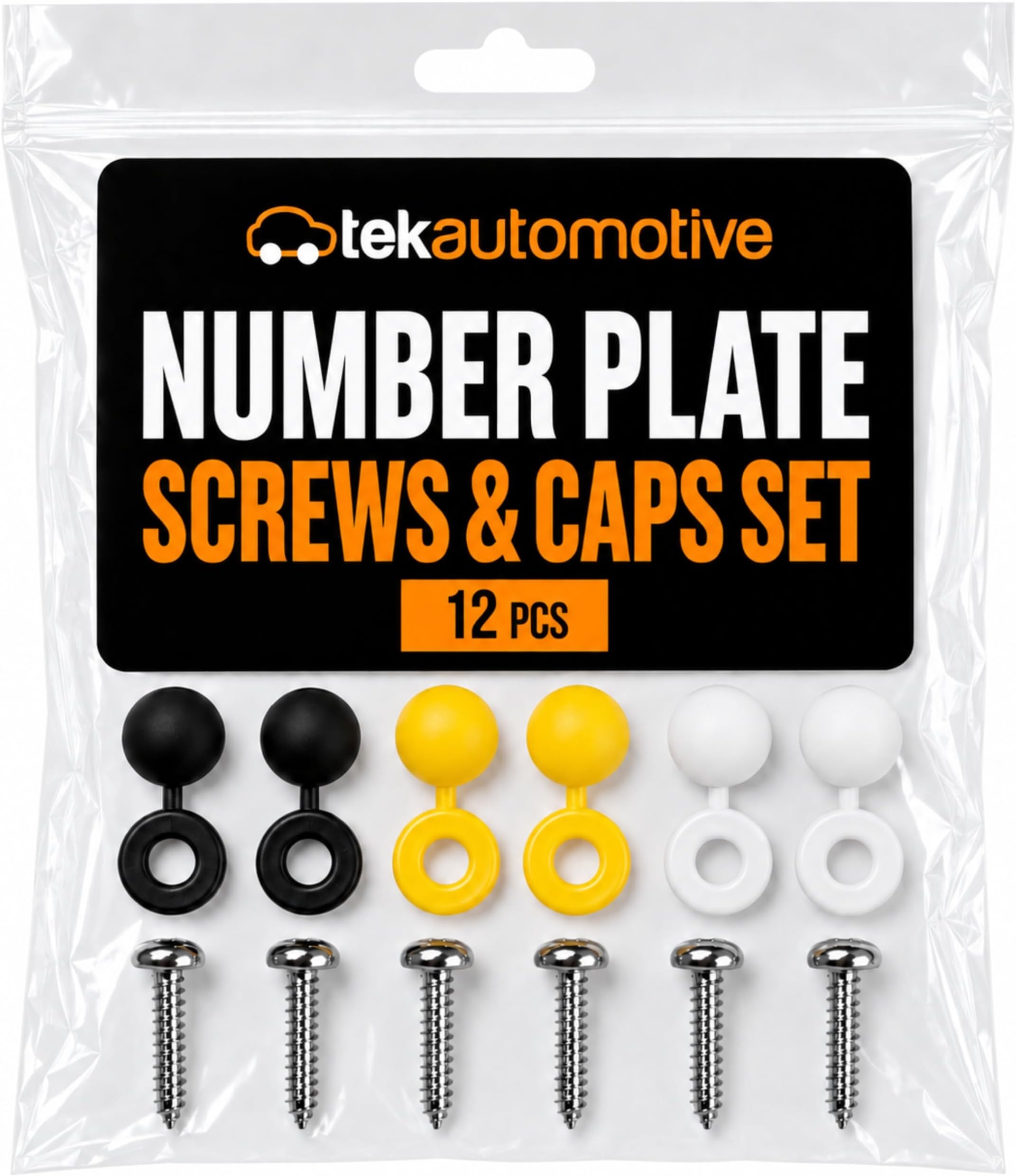 Tek Automotive Number Plate Screws and Caps Kit, 12 Pcs