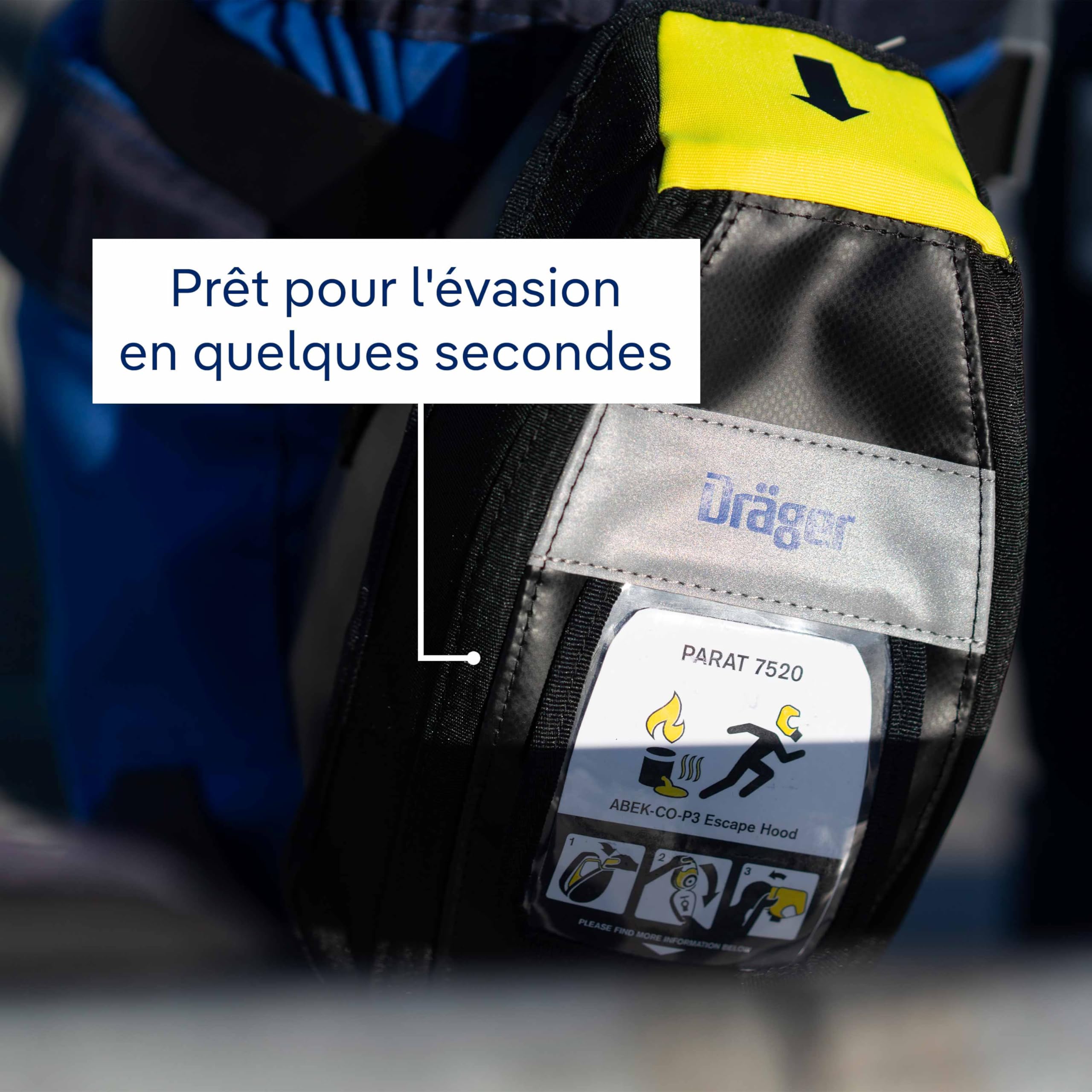 Dräger PARAT 7520 Cagoule d’évacuation industrielle & incendie| Cagoule auto-sauveteur avec filtre combiné ABEK CO P3 | Soft Pack