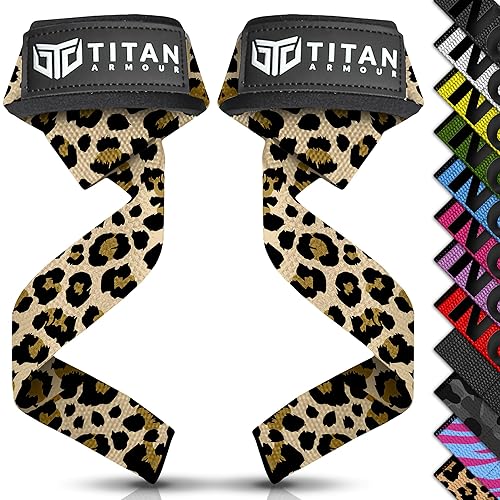 Titan Armour® Weight Lifting Straps | Extra-Long Neoprene Padded Heavy-Duty Weightlifting Straps | Deadlifts | Anti-Slip Gel Option | Gym Accessories Men & Women - Leopard (No Gel)