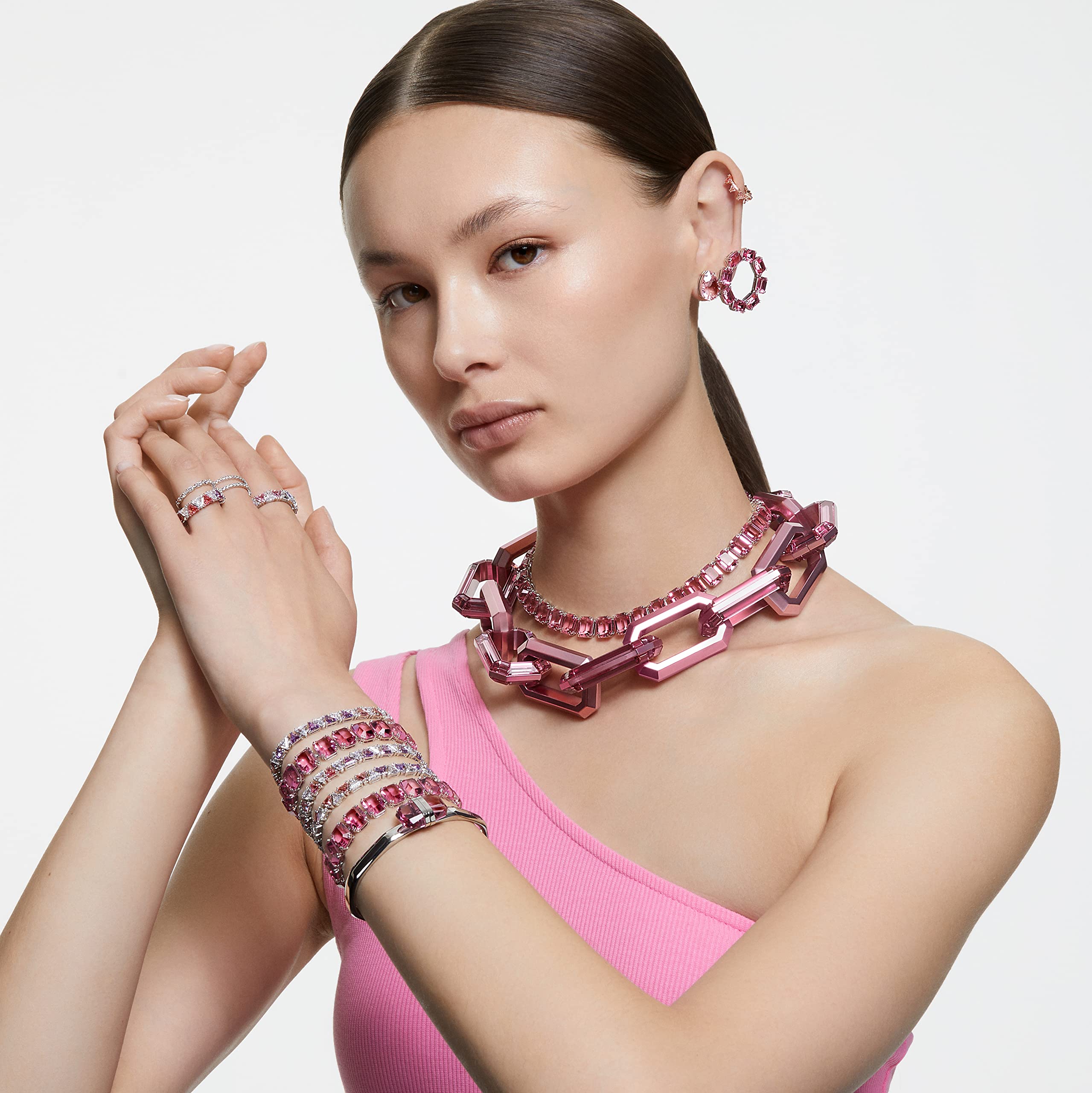Swarovski Matrix Vittore pierścionek, szlif markiza, biały, pokryty rodem