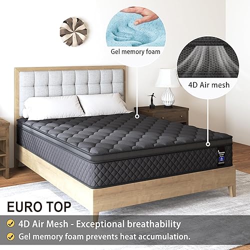 Miniatura 4 de Colchón Queen de 14 pulgadas, híbrido de firmeza media para soporte lumbar y de espalda, prueba de 100 noches, cama de resortes individuales para