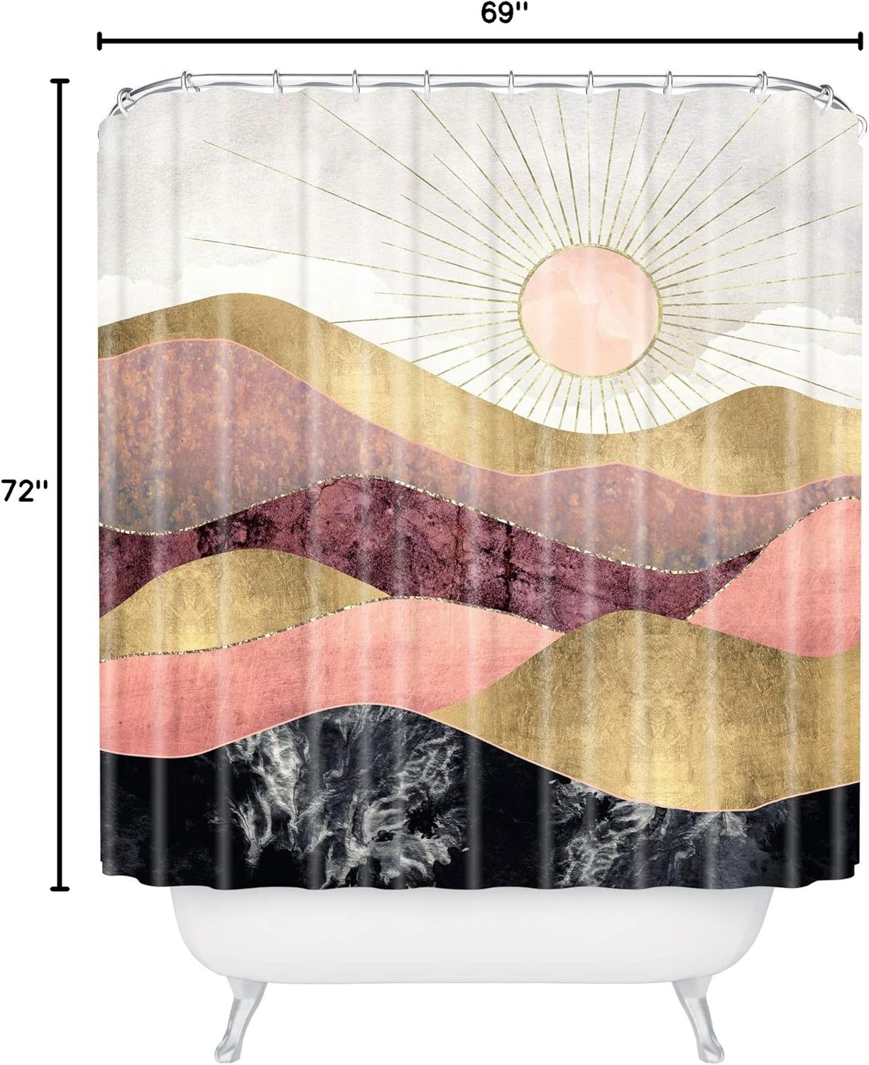 Society6 Shower Curtain - Bathroom Decor by SpaceFrogDesigns - Fabric Shower Curtains for Bathroom, 72" x 69", Blush Sun