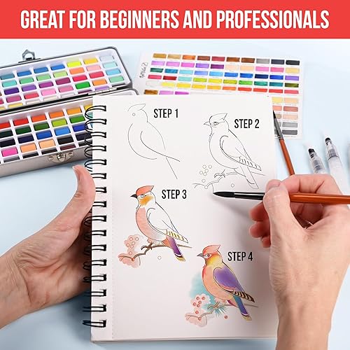 Miniatura 3 de Juego de pintura de acuarela con 100 colores brillantes para adultos principiantes y profesionales con metálico, paleta de arte de acuarela de