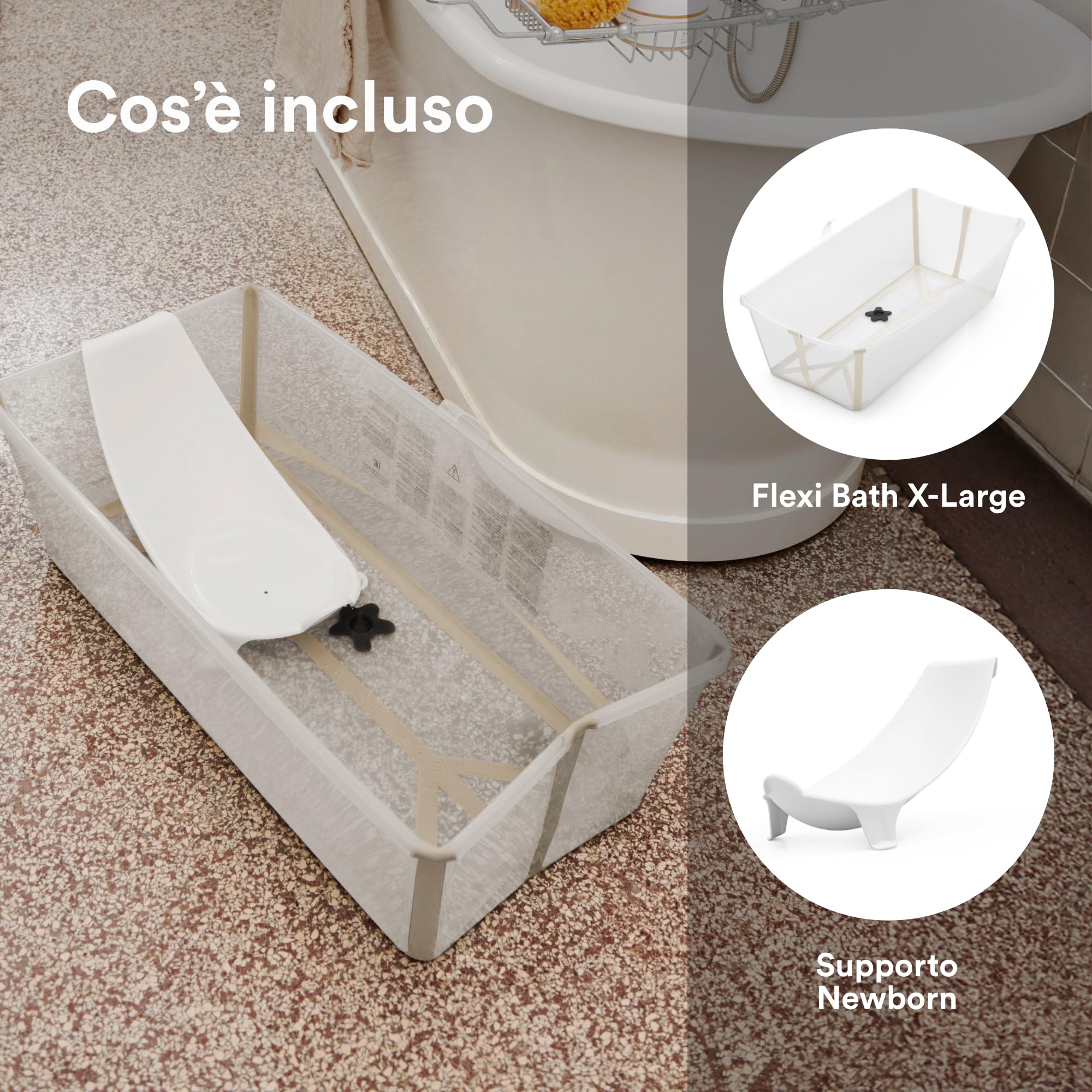 Stokke Flexi Bath XL (Sandy Beige) con Supporto per neonati - Durevole e Facile da conservare - Ideale per neonati fino ai 48 mesi