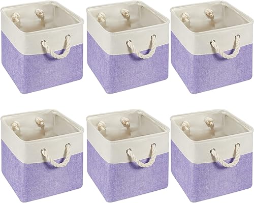 Geiserailie 6 cubos de almacenamiento pequeños plegables con asas de transporte resistentes, multiusos, organizador para el hogar (color morado, 13