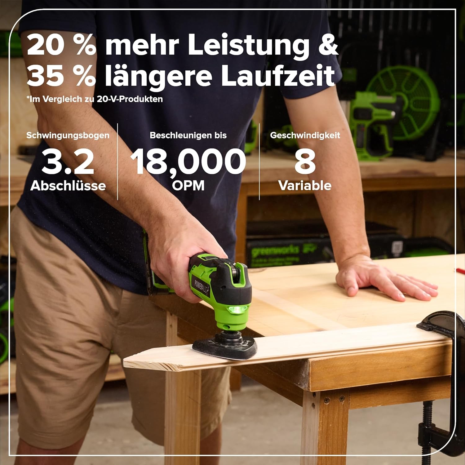 Greenworks 24V Lithium Ion Brushless Cordless 18,000 OPM Oscillating Multi Tool with Woodcutting Blades and Sanding Pad with Sheets Included,8 Speed Settings (Battery Not Included, Power Tool Only)