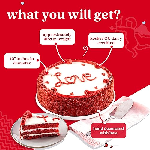 Miniatura 3 de David's Cookies Pastel de Amor de Terciopelo Rojo de 10" - Pastel en Capas Húmedo Horneado Decorado a Mano con Relleno Cremoso - Increíble Regalo de
