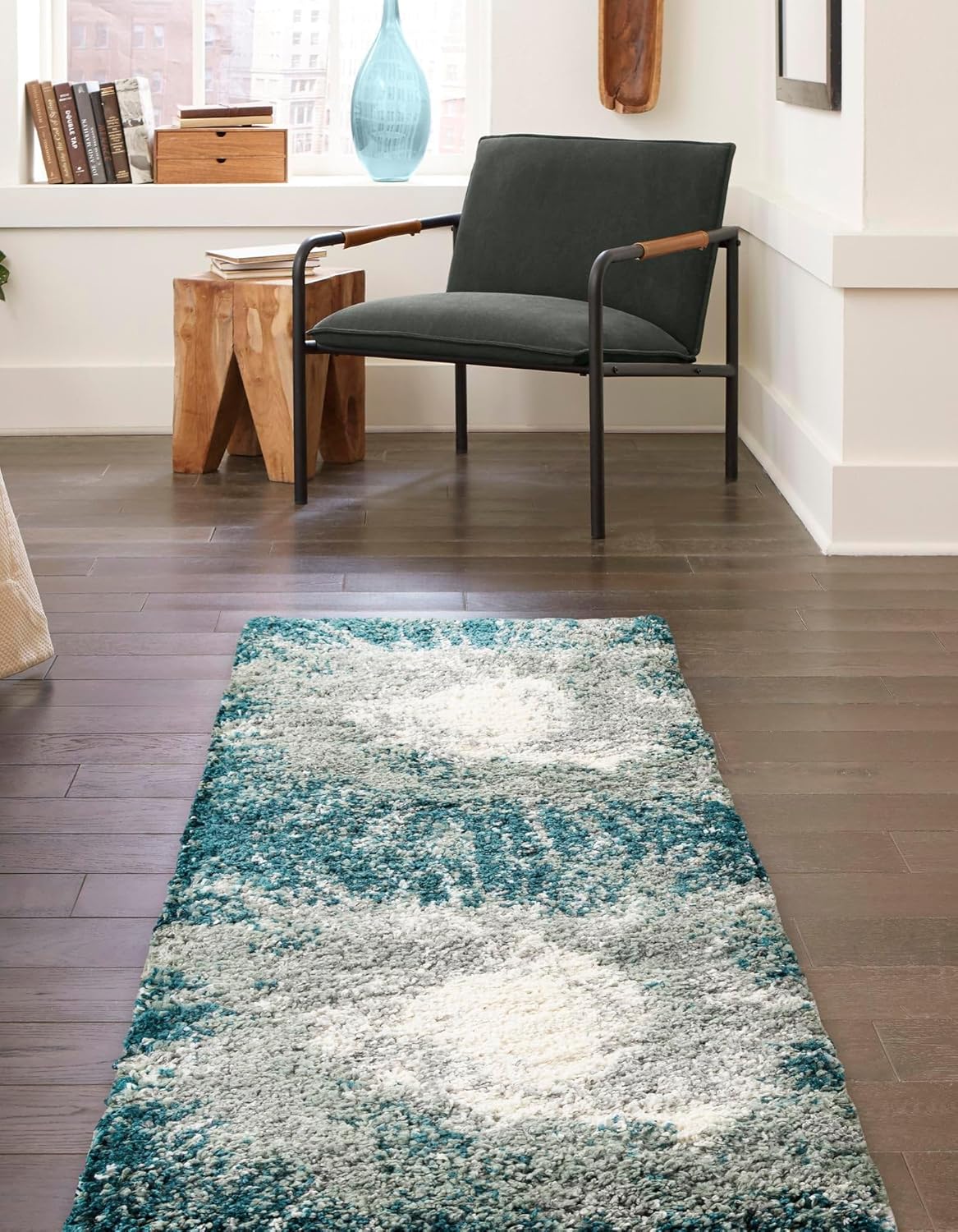 Rugs.com Soft Touch Shag Collection Rug – 6 Ft Runner Teal Shag-Pile Rug Perfect for Hallways, Entryways