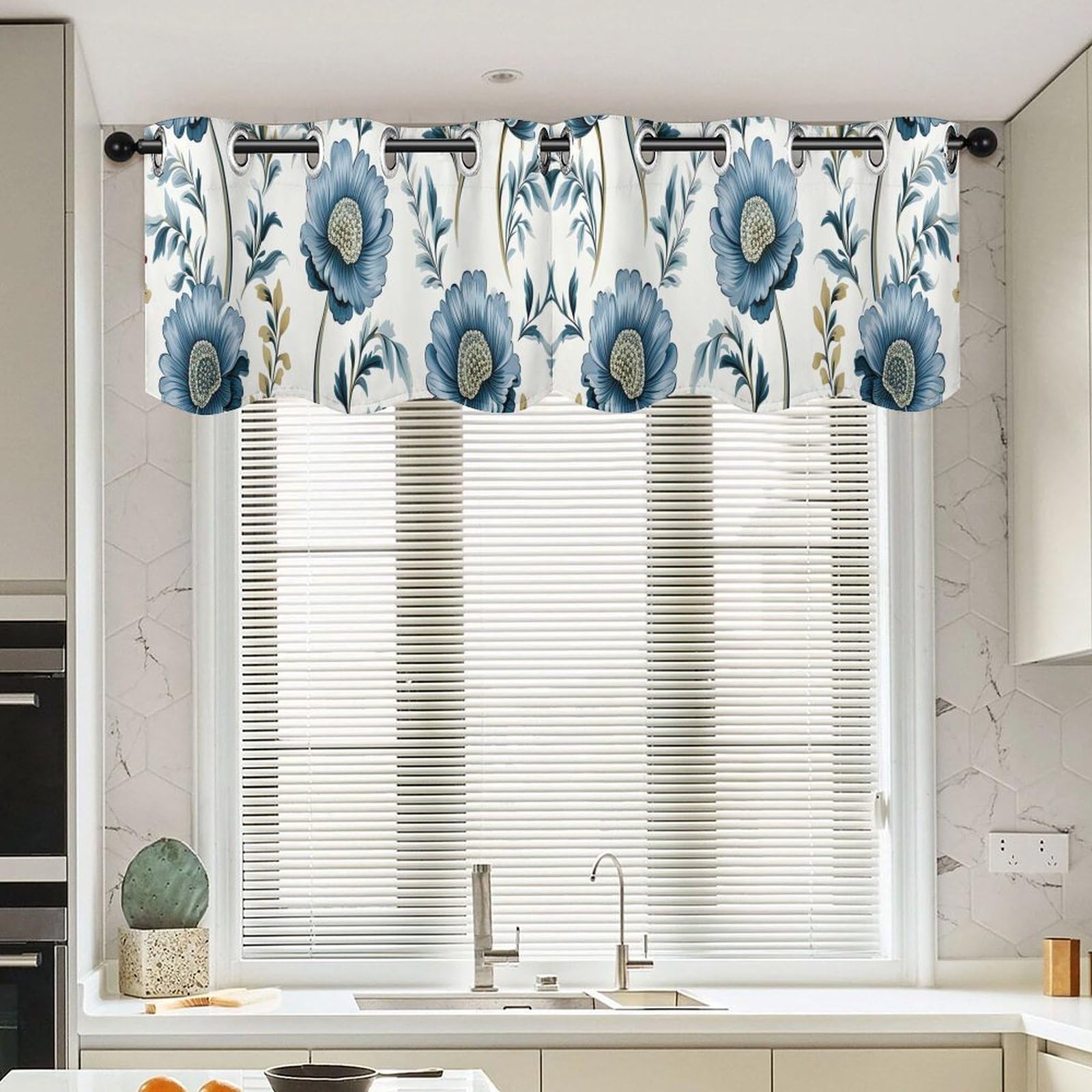 Cortinas cortas de ventana tipo Chinoiserie con cenefa de flor mogol exótica de 52 x 18 pulgadas 1
