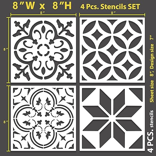 Miniatura 7 de STENCILOGY  4 piezas de 12 x 12 pulgadasjuego de plantillas de azulejos reutilizables para pintura, muebles, suelohogar plantillas de pared de