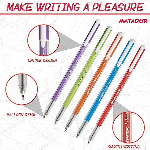 Miniatura 2 de Matador i-teen - Bolígrafo de punta fina (0.028 in), tinta negra, un diseño elegante y encantador, ofrece líneas fuertes y vívidas, 24 unidades