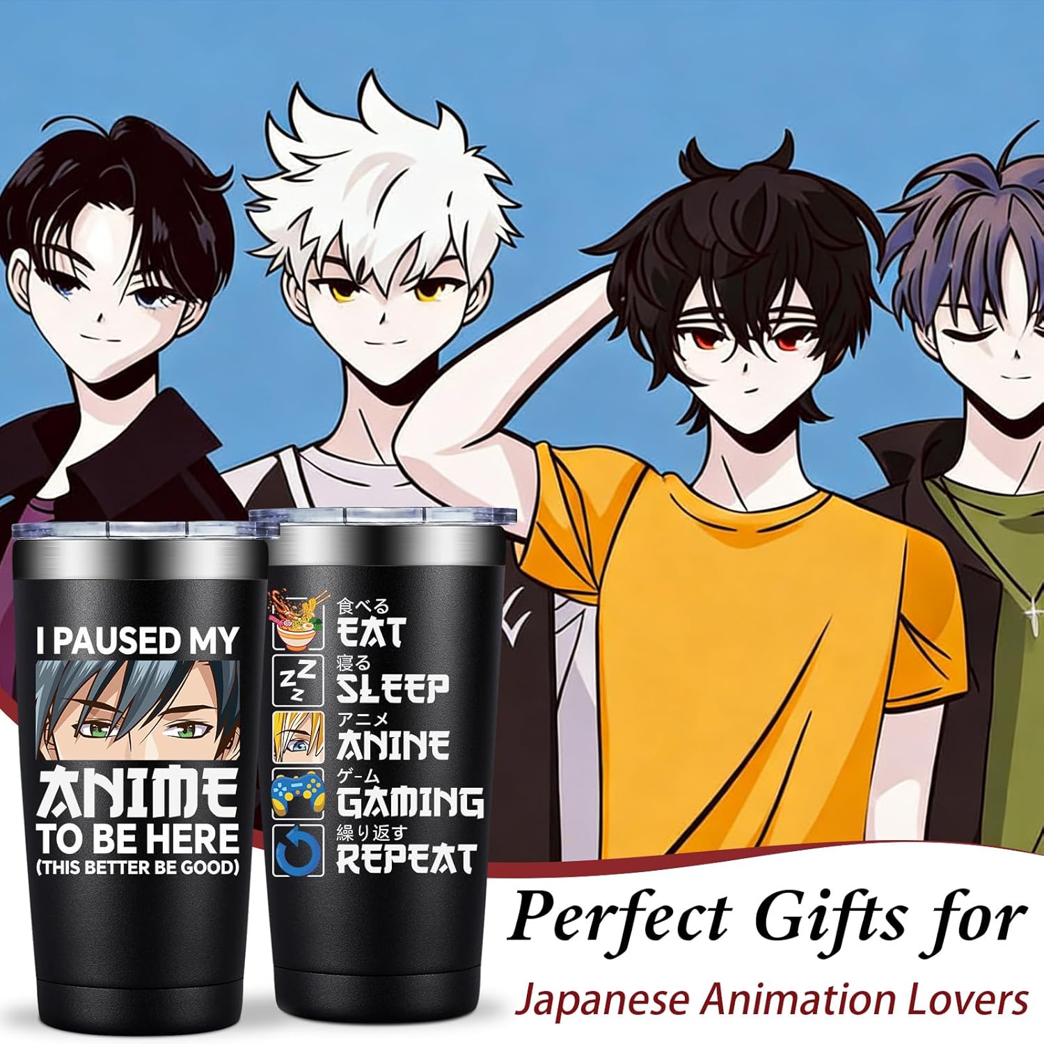 Anime Gifts for Men, Women - Kawaii Christmas, Birthday Gifts for Japanese Animation Fans, Lovers - I Paused My Anime to Be Here Tumbler Cup 20 oz
