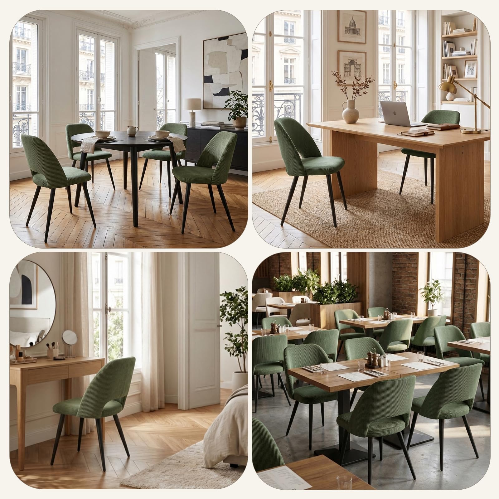 Set di 6 Sedie da Pranzo,Sedia da Cucina In Velluto a Righe, Sedia Imbottita Con Gambe Indipendenti,Sedia da Salotto Verde,Per Sala da Pranzo,Soggiorno,Cucina,Camera