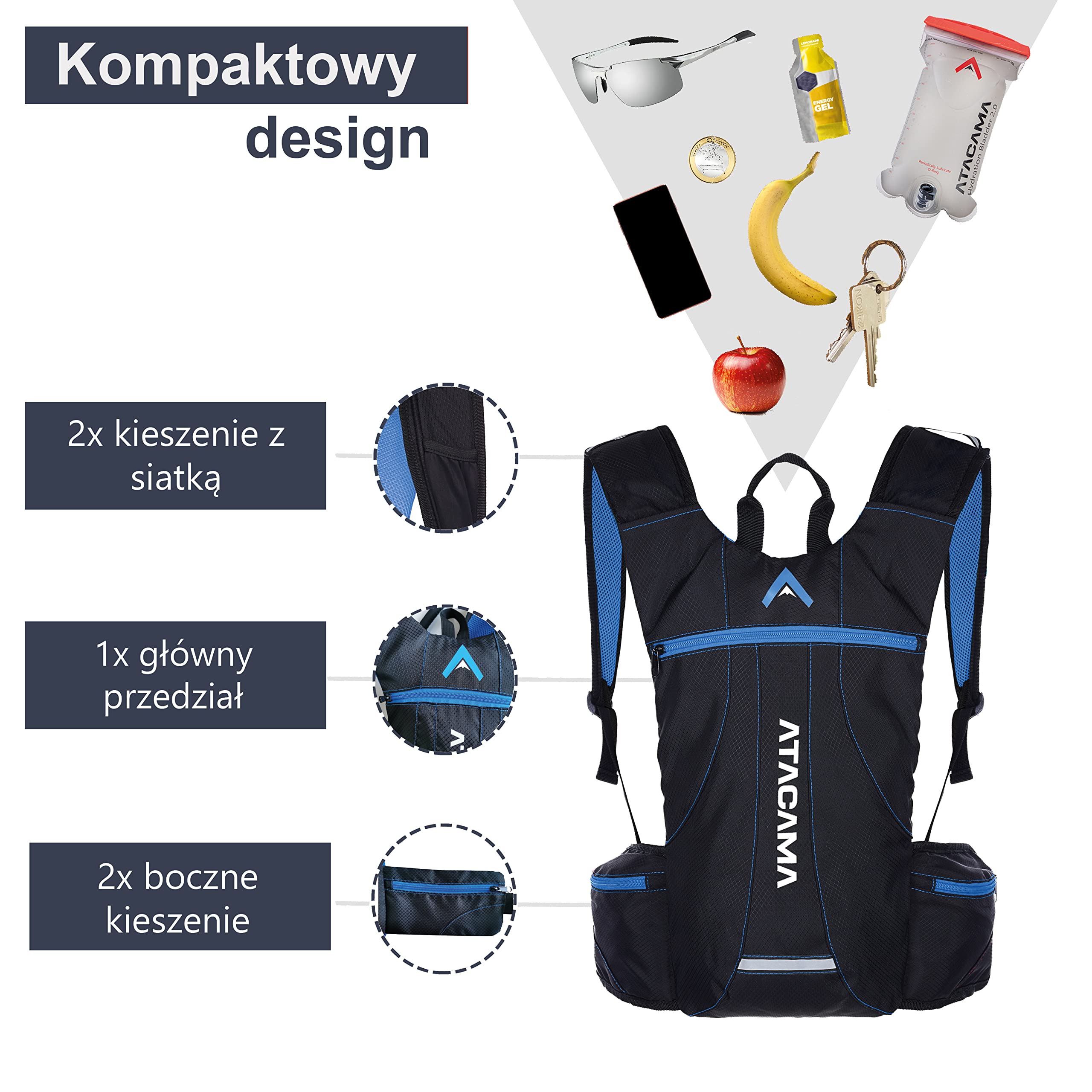 Atacama Plecak do picia, plecak biegowy, plecak rowerowy, plecak opcjonalnie z bukłakiem 2 l