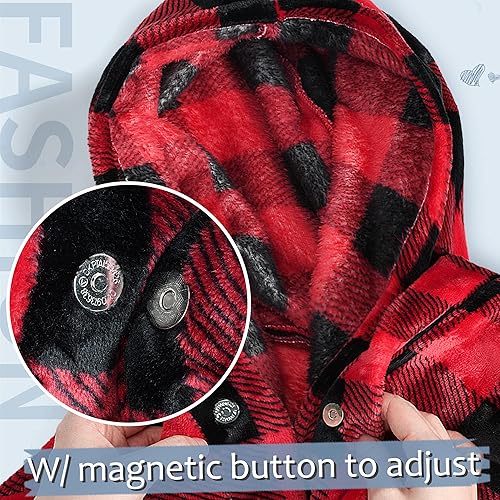 Miniatura 5 de Tirrinia Buffalo - Manta de poncho con capucha a cuadros, forro polar con capucha y bolsillo, cálida y acogedora suave para adultos, mujeres,