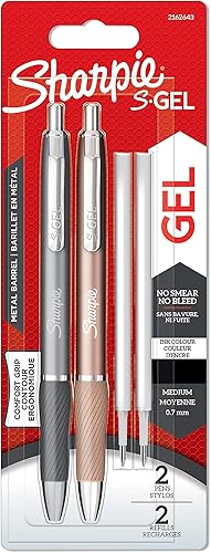 Sharpie S-Gel Bolígrafos de gel de metal punta media 0028in gris acero y oro rosa tinta negra 2 bolígrafos y 2 recambios de bolígrafos de gel