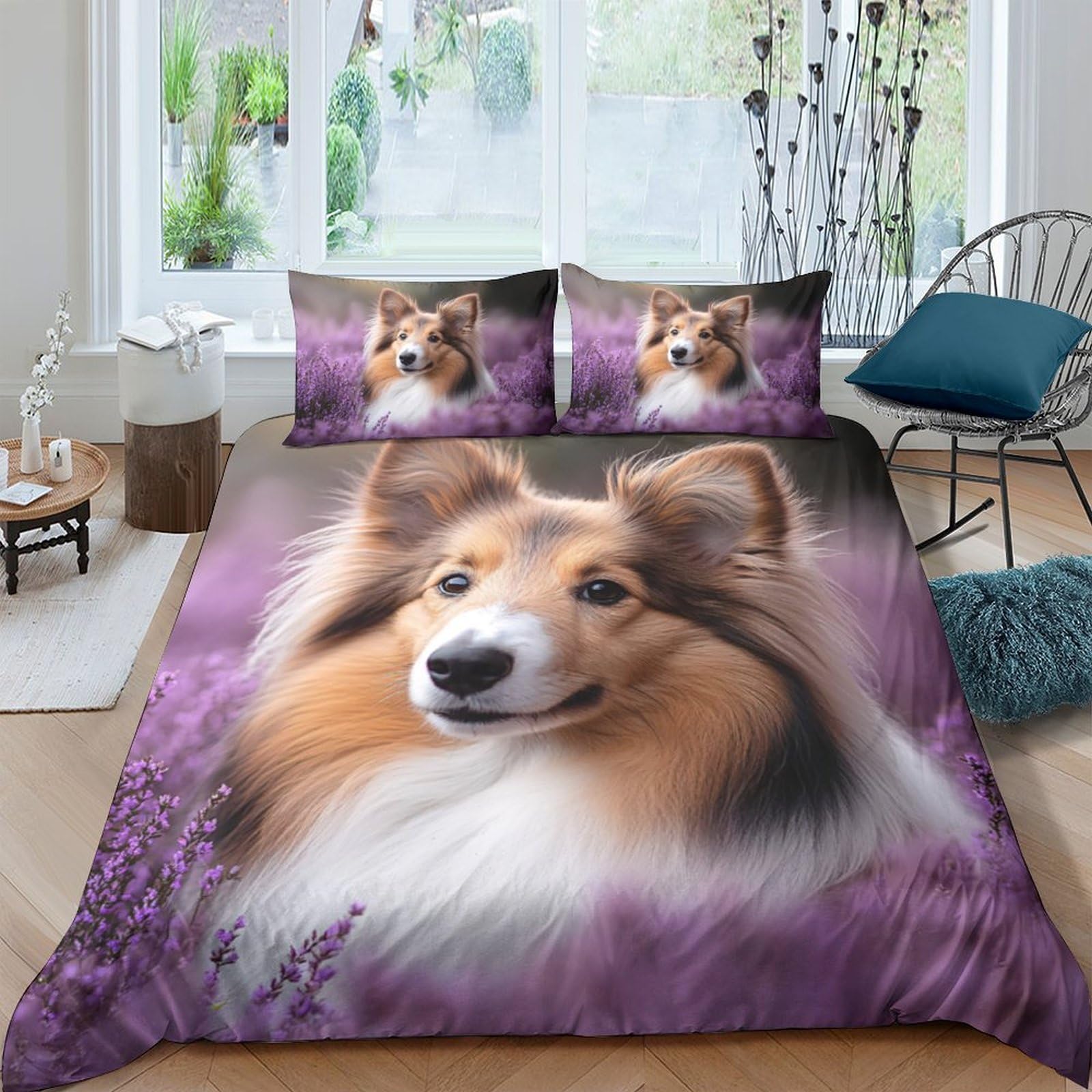 Ctjqhvkz Style-10 3D Printed Collie Dog Lavender Fitted Sheet Microfiber Non Slip Bed Cover Machine Washable For Bedroom Decor Single（135X200cm）
