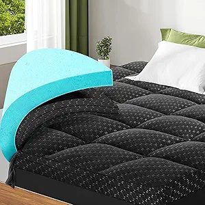 Dual Layer 3 Inch Memory Foam Mattress Topper California King Size, 2 Inch Gel Memory Foam Plus 1 Inch Cooling Pillow Top Mattress Pad Cover, with 8-21 Inch Deep Pocket, Black