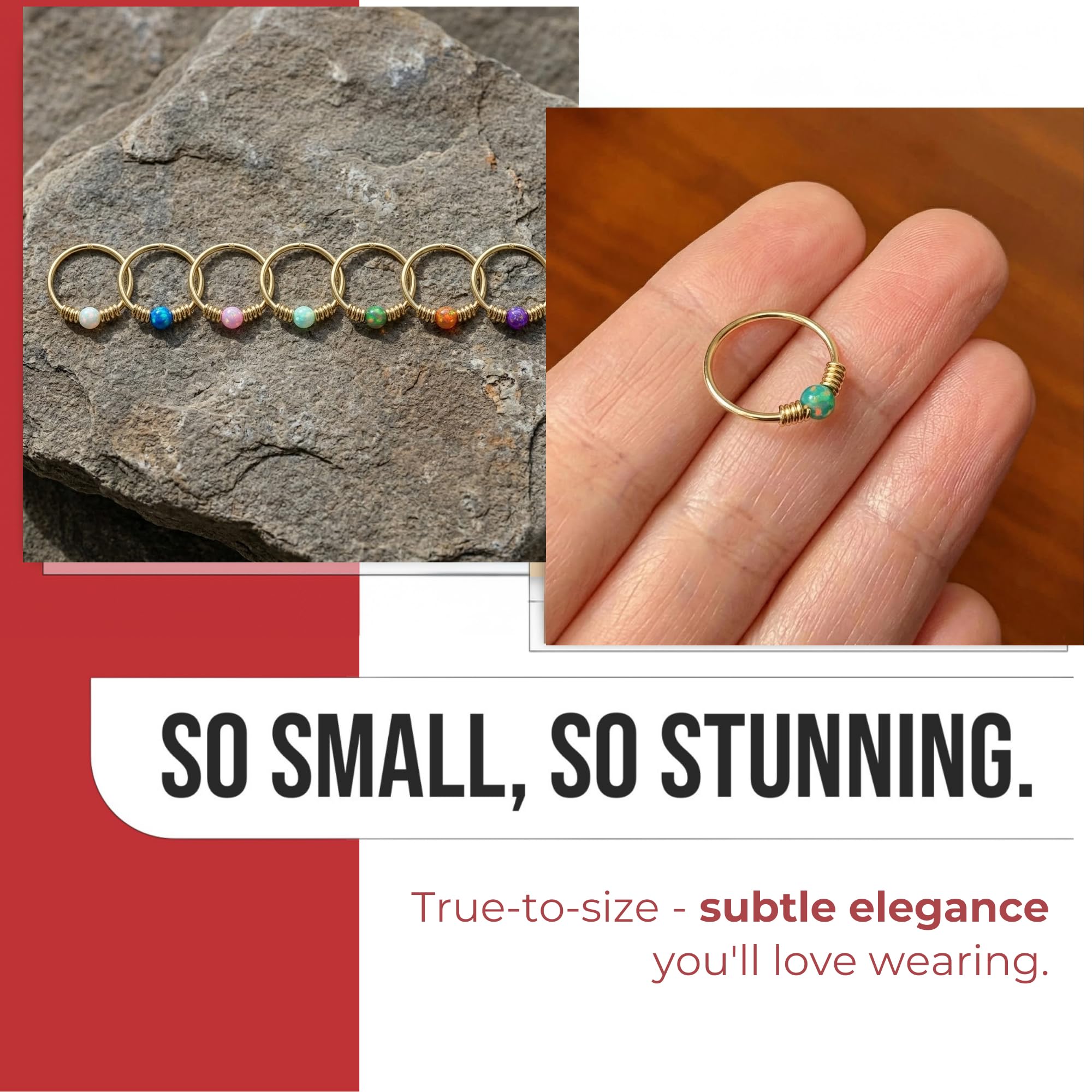 Monster Piercing Solider Stein Opal Gelbgold 9 K mit Doppelfeder Spule 22 Gauge Hoop Nasenring Tragus Helix