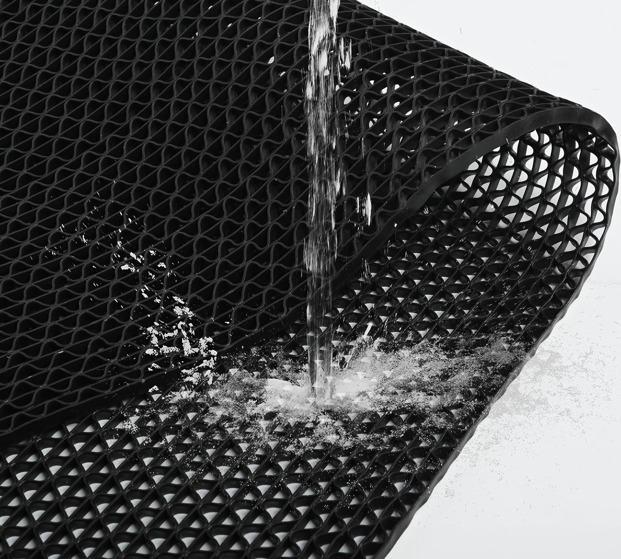 MYOYAY Drainagematte Antirutschmatte 0,9 x 5m, 5,5mm Dick rutschfeste S-Netzteppich mit Perforationen rutschfeste Badematte Geeignet für Badezimmer Garage und Flur (Schwarz)