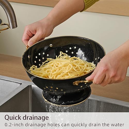 Miniatura 3 de Metal Colander Set of 2, Strainer Basket with Handles perfect for Spaghetti, Pasta, Berry, Vegetable, Fruit, Solid Base Powder Coated Self-draining