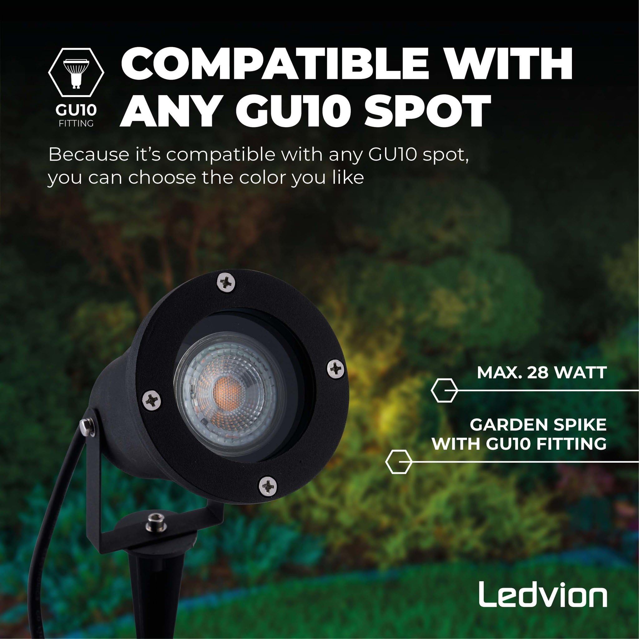 Ledvion 6er Set Gartenstrahler mit Erdspieß IP65 3W 6500K GU10 dimmbar | Fuer Garten Terrasse Einfahrt Wege Beete und dekorative Aussenbeleuchtung