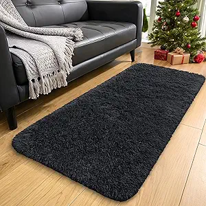 OLANLY 2x4 Machine Washable Runner Rugs for Hallway, Soft Fluffy Shaggy Bedside Rugs for Bedroom, Living Room, Indoor Floor Carpet for Kids Girls and Boys, Nursery Rooms, Home Decor Aesthetic, Black