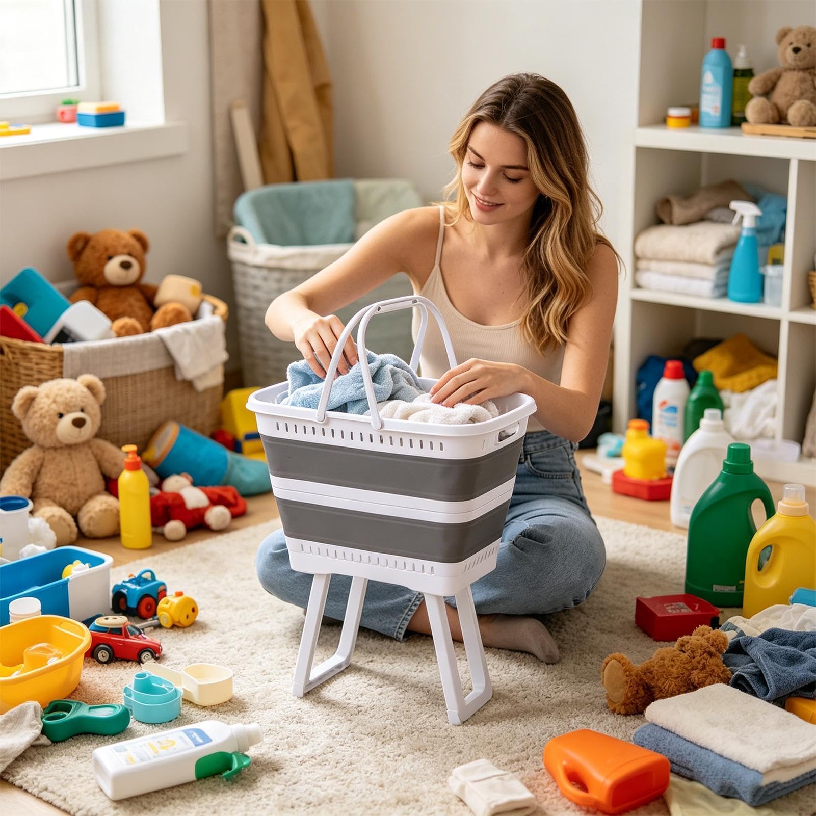 Wäschesammler 26 Liter Mit Griffen, Erhöhter Organizer | Kleiderkorb Wäschesammler Für Schlafzimmer Für Badezimmer, Schlafzimmer, Küche, Spielzimmer, Wohnheim, Snacks, Lebensmittel,