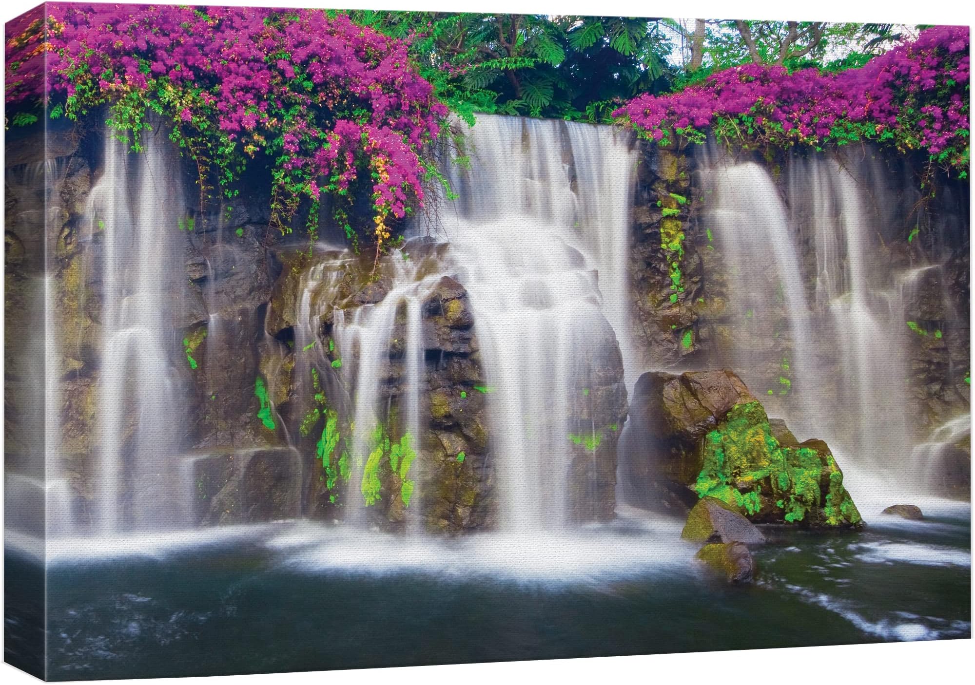 Misty Waterfall Picturesque Flowers - Canvas Art Home Art - 32x48 inches