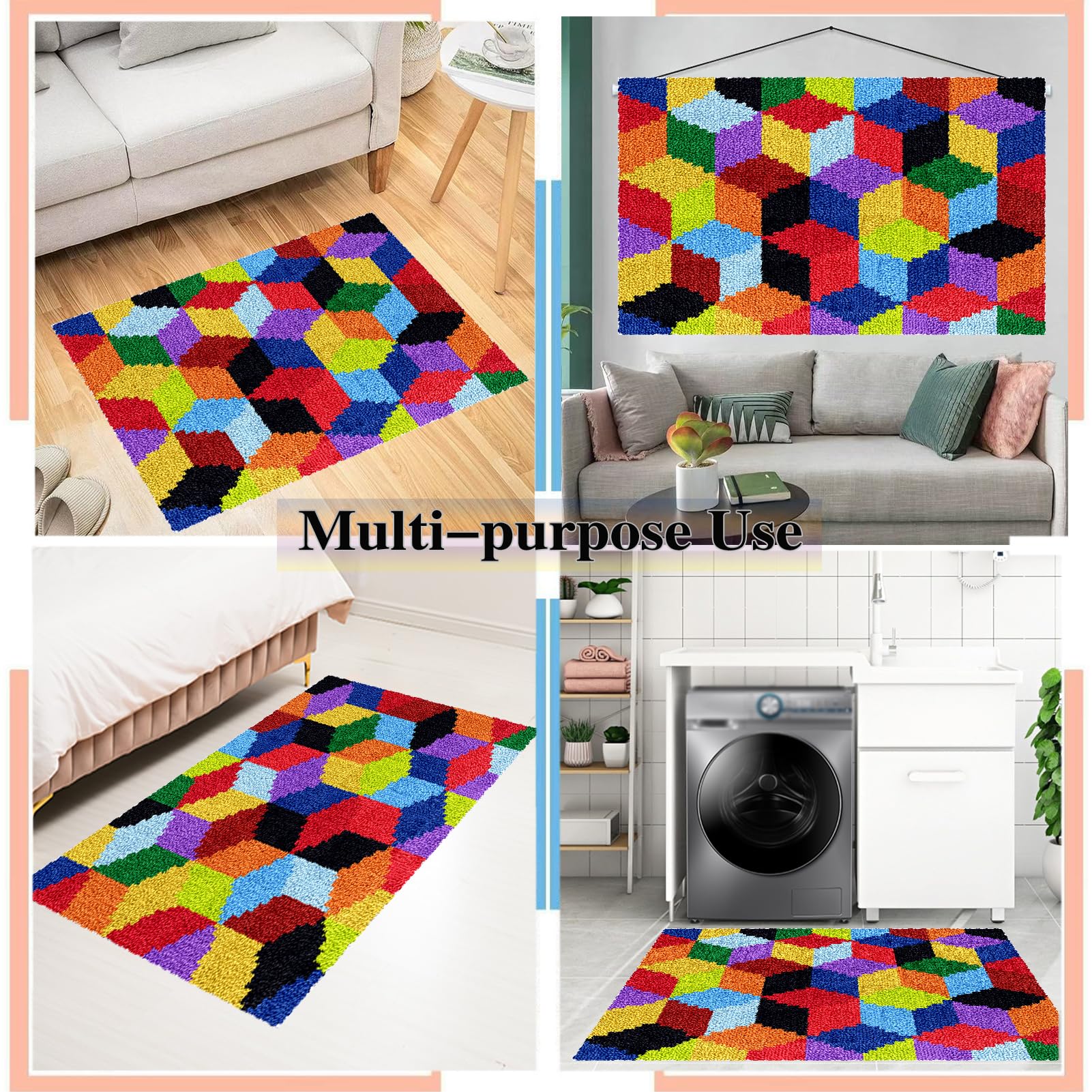 Kit de Alfombra de Gancho Alfombra Latch Hook Kits Pestillo Alfombra Hacer Tapices 3D Tapiz Kits Kits de Alfombras con Gancho de Pestillo Kit de Punto de Cruz Fabricación para Adultos 80 x 115 cm