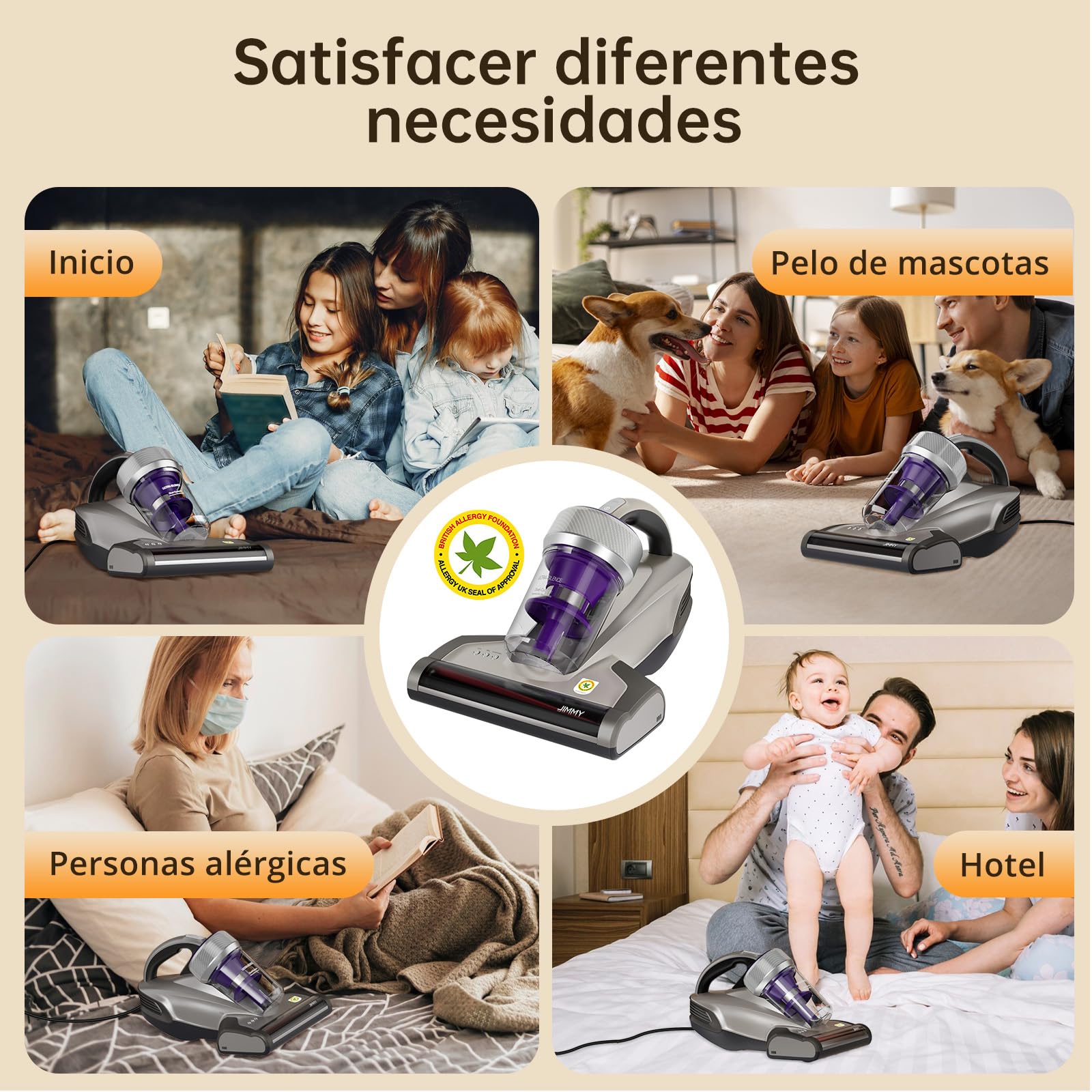 Jimmy JV35 Aspirador Antiácaros 700W con Luz UV-C, Golpeteo Fuerte y Aire Caliente, Portátil para Colchones, Camas y Sofás