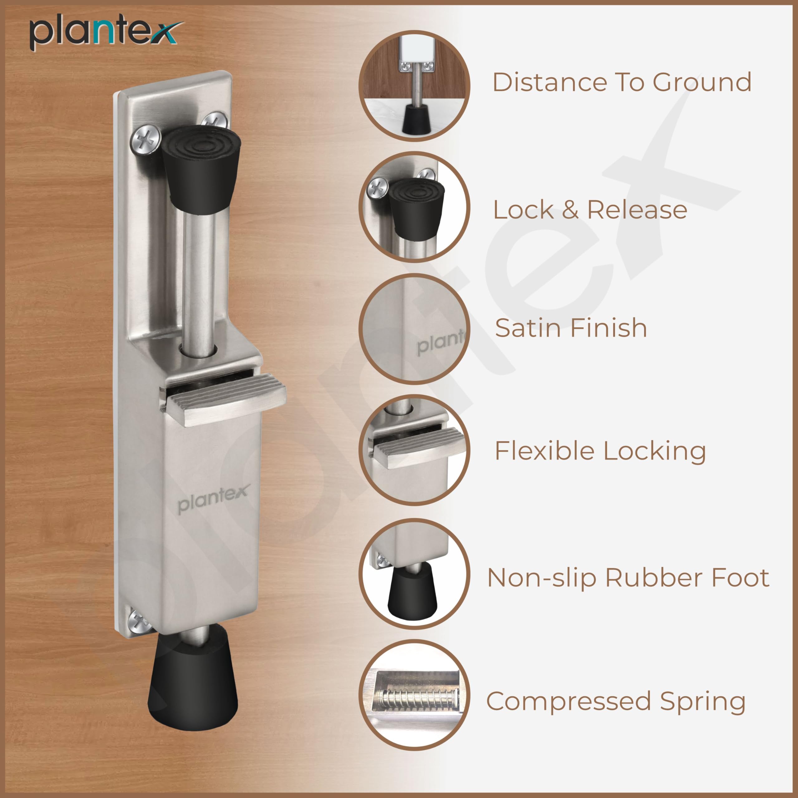 Plantex Door Stopper/Kickdown Door Stops with One Touch/Telescopic Step On/Off Door Stopper Rubber/Adjustable Heavy Duty Doors Locks Holder Stop/Release by Foot - Pack of 1 (Matt) — Amazon image 5