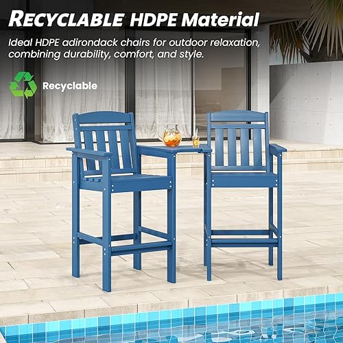 Miniatura 4 de Soohow Juego de 2 sillas Adirondack altas Adirondack de polietileno de alta densidad con bandeja de conexión, silla Adirondack de altura de barra,