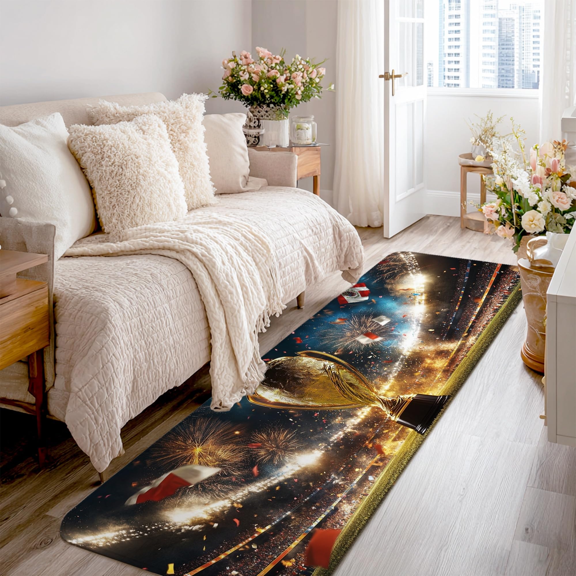 Tapis de couloir rectangulaire doré haute résistance pour décoration